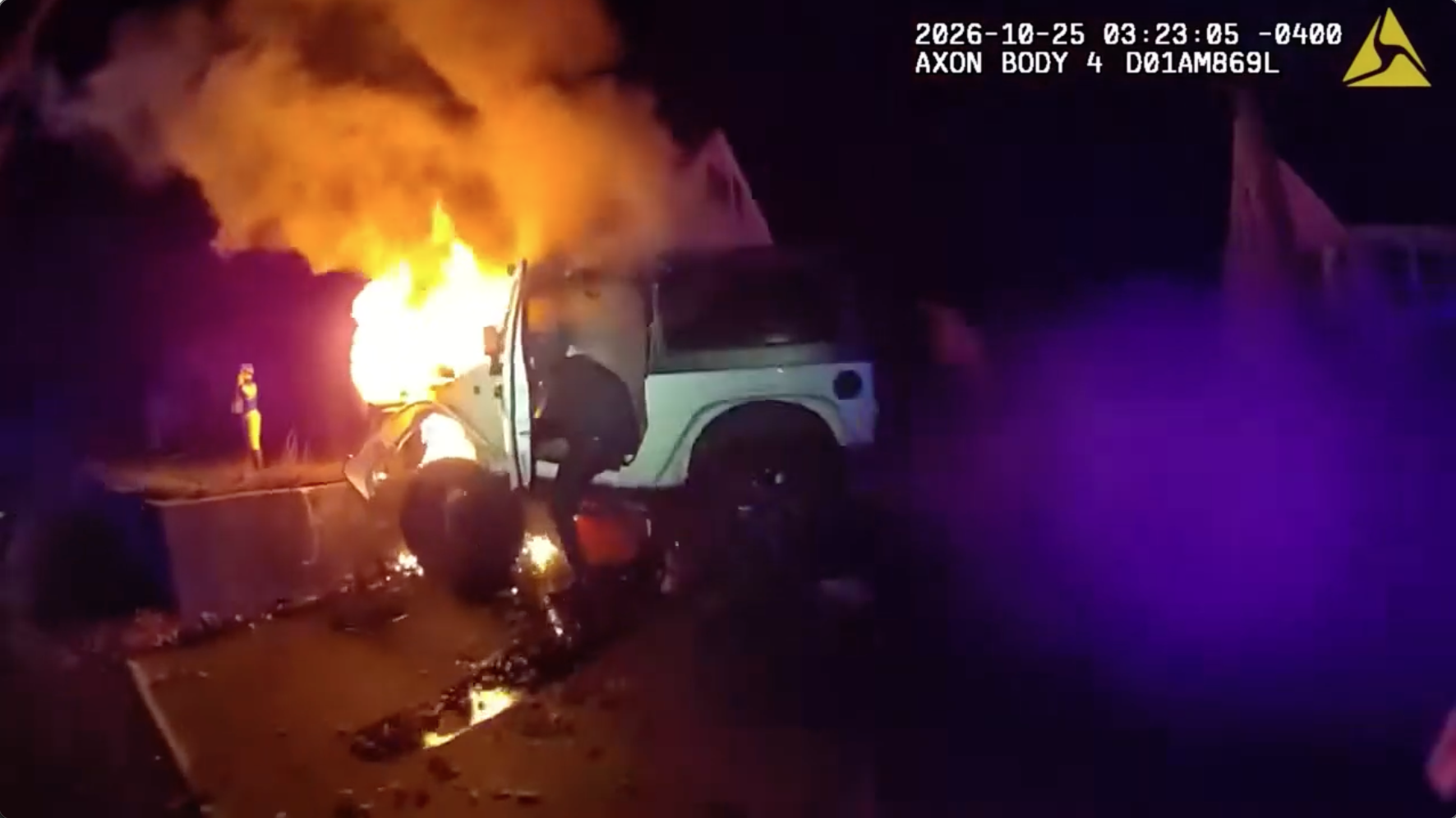 Bodycam video shows police rescuing man from burning Jeep after crash; driver facing multiple charges — FOX 9, Columbia Heights Community news