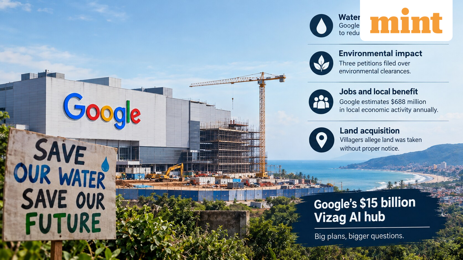Google defends $15 billion Vizag AI hub as water fears, land disputes and protests put project under scrutiny — Mint India, Columbia Heights Technology news